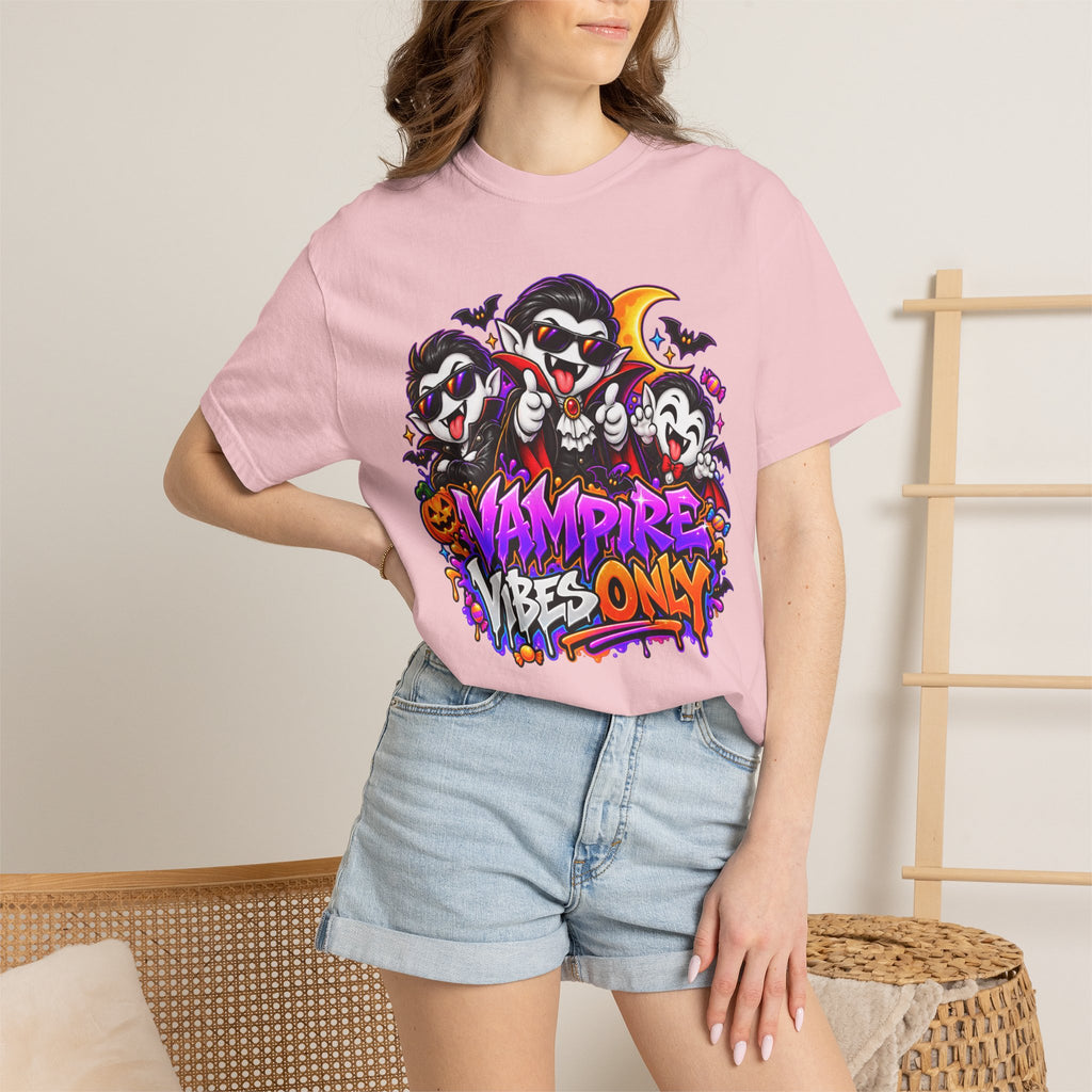 Neon Vampire Vibes Halloween Unisex Garment-Dyed T-Shirt Featuring a Cool Festora Vampire Crew