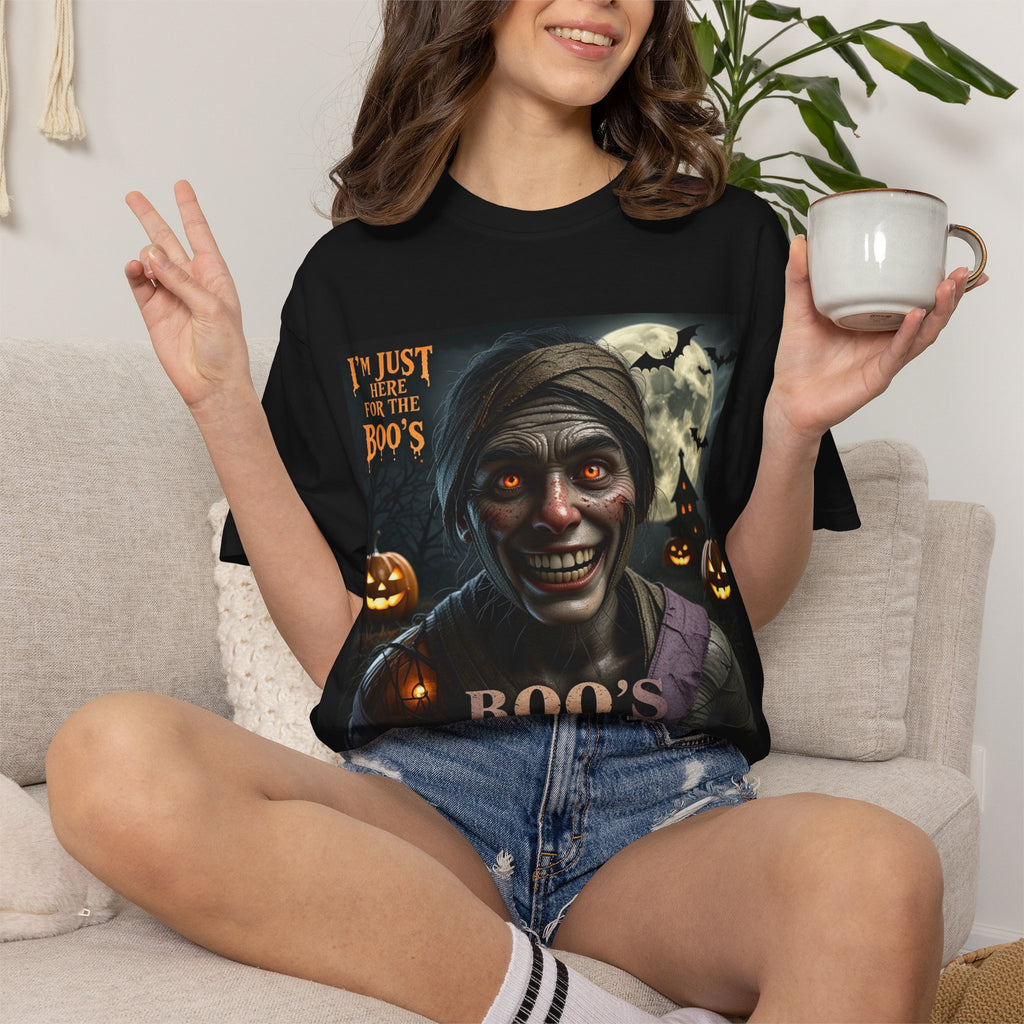 Halloween Scary Mummy T-Shirt — "I'm Just Here for the Boo's" Graphic Tee