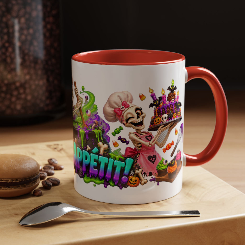 Bone Appetit Skeleton Chefs Halloween White Mug