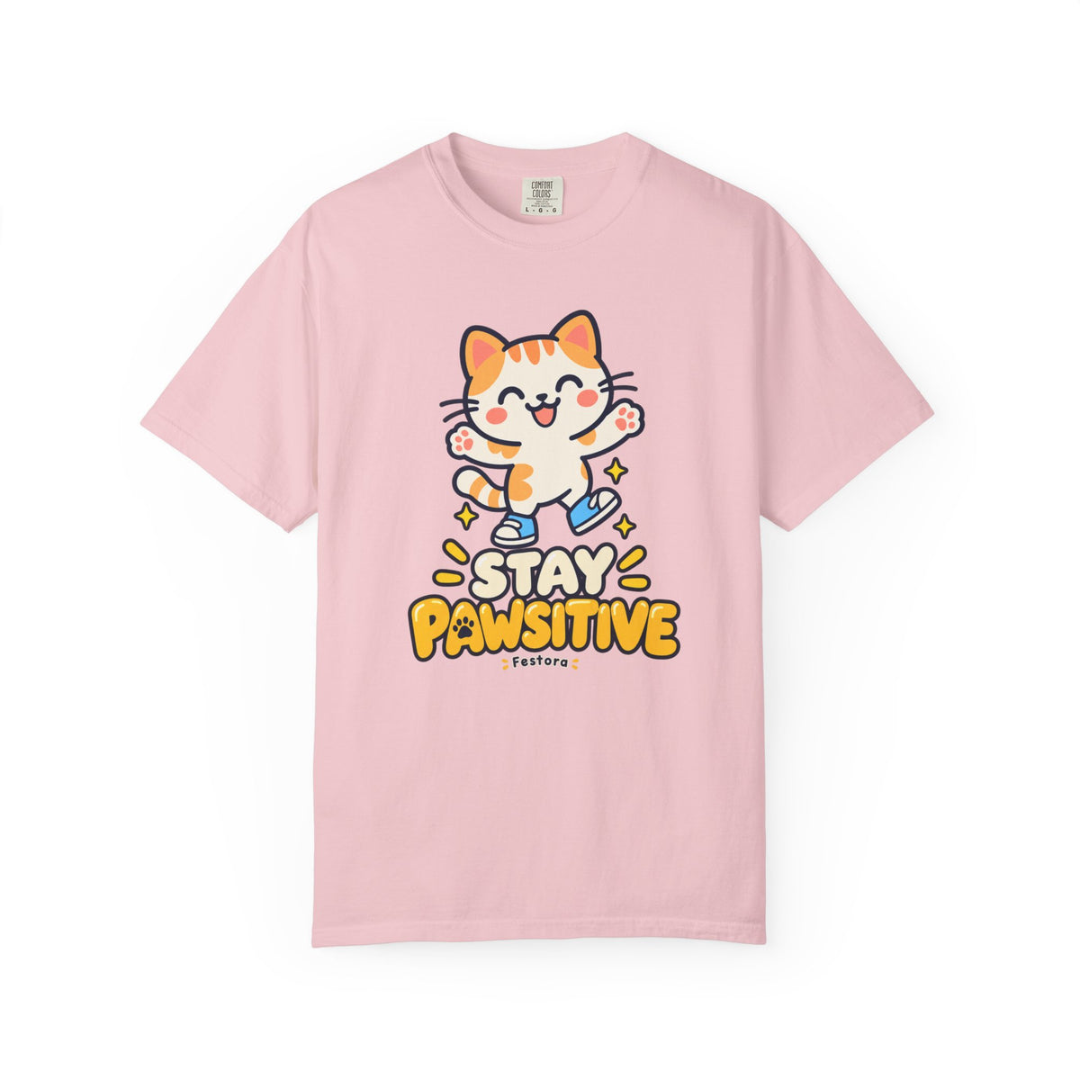 Stay Pawsitive – Cute Happy Cat Graphic T-Shirt
