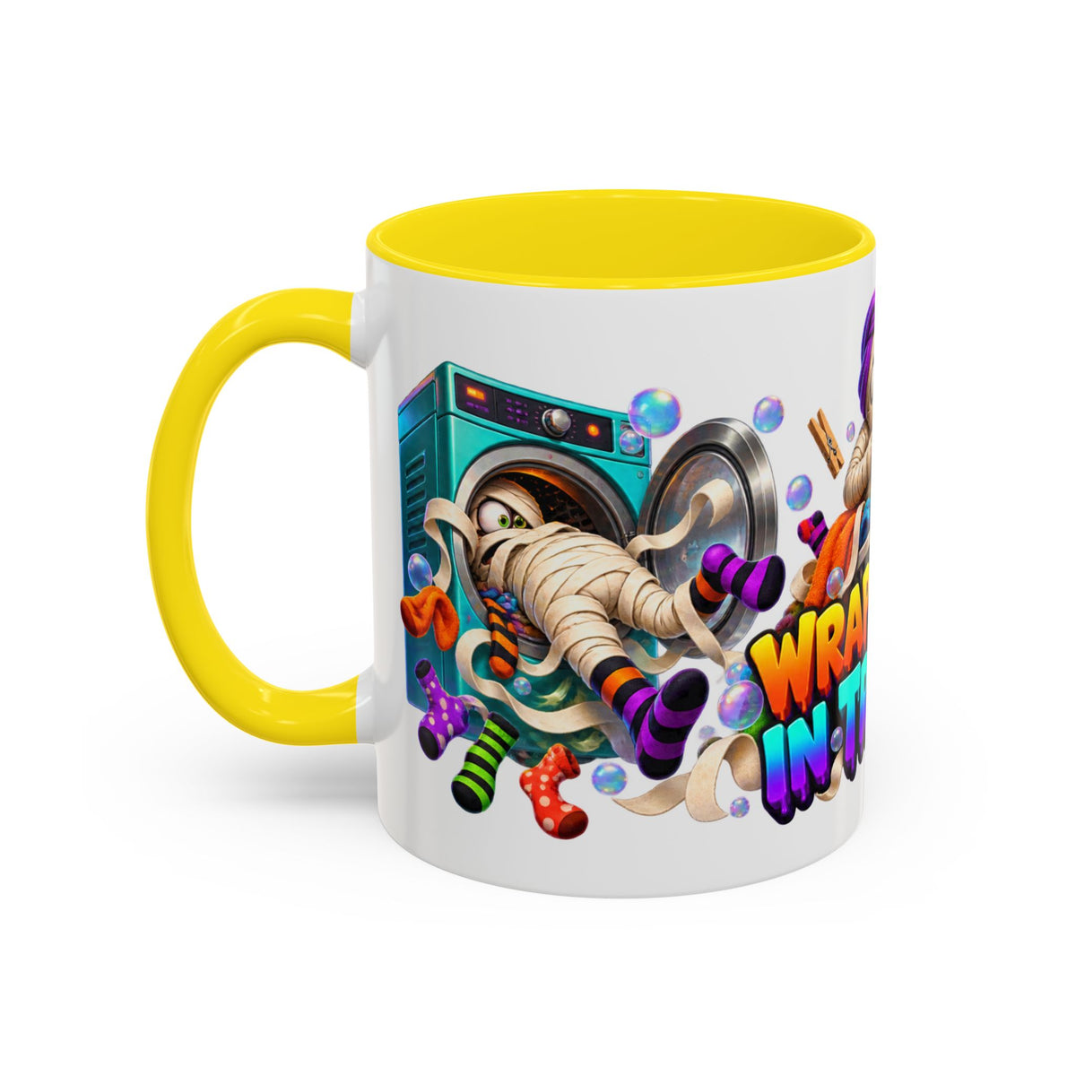 Wrapped Up in Trouble Mummy Halloween White Mug