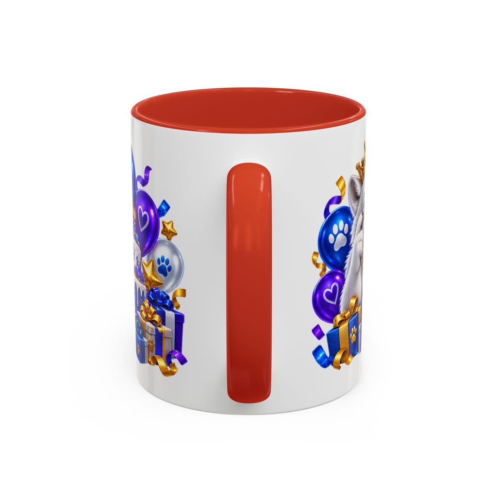 White Wolf Happy Birthday Mug – Blue Purple & Gold Birthday Gift – FestoraShop White Coffee Mug