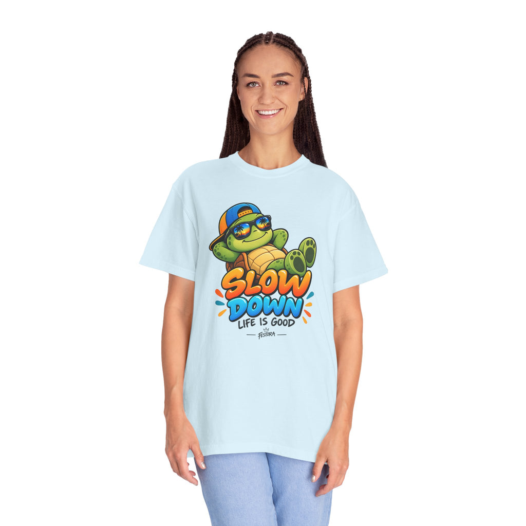 Slow Down, Life Is Good – Turtle Graphic T-Shirt | Festora Everyday
