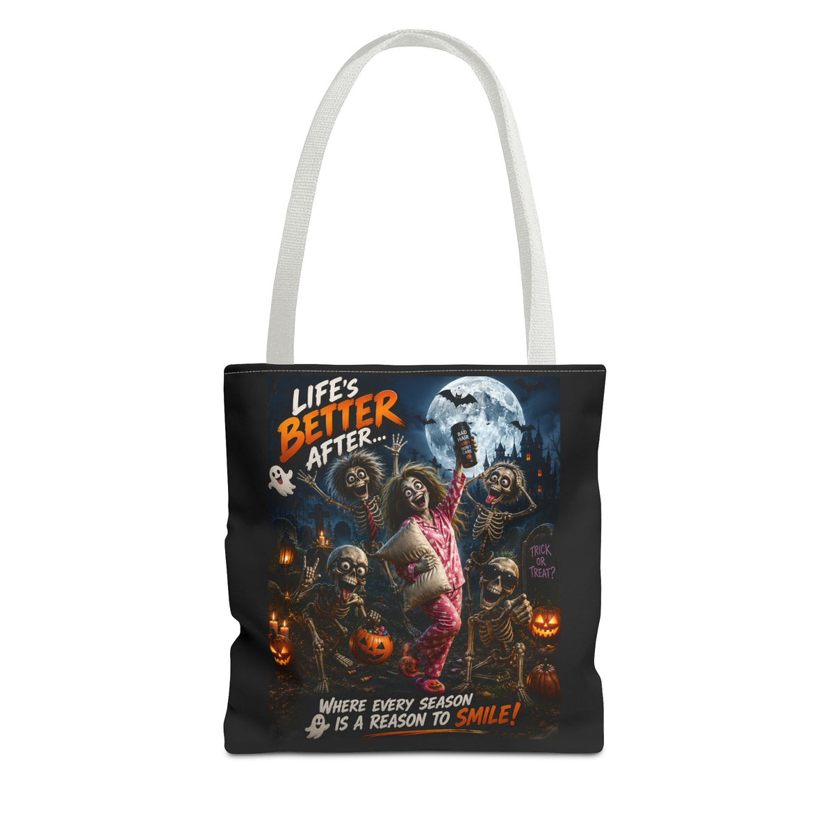 Halloween Horror Tote Bag - "Life's Better After" Trick-or-Treat Pumpkin Design