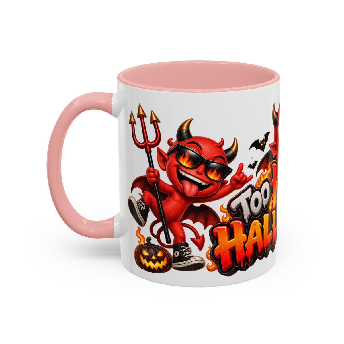Too Hot for Halloween White Mug – Funny Devils, Flames & Spooky Design