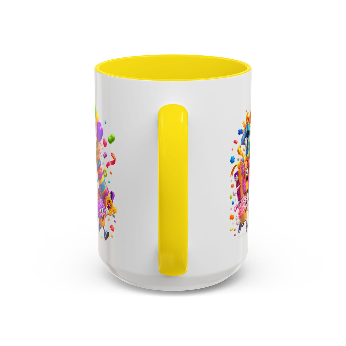 Birthday Party Coffee Mug – Colorful Happy Birthday Cake & Balloon Design (11/15oz Accent Mug)