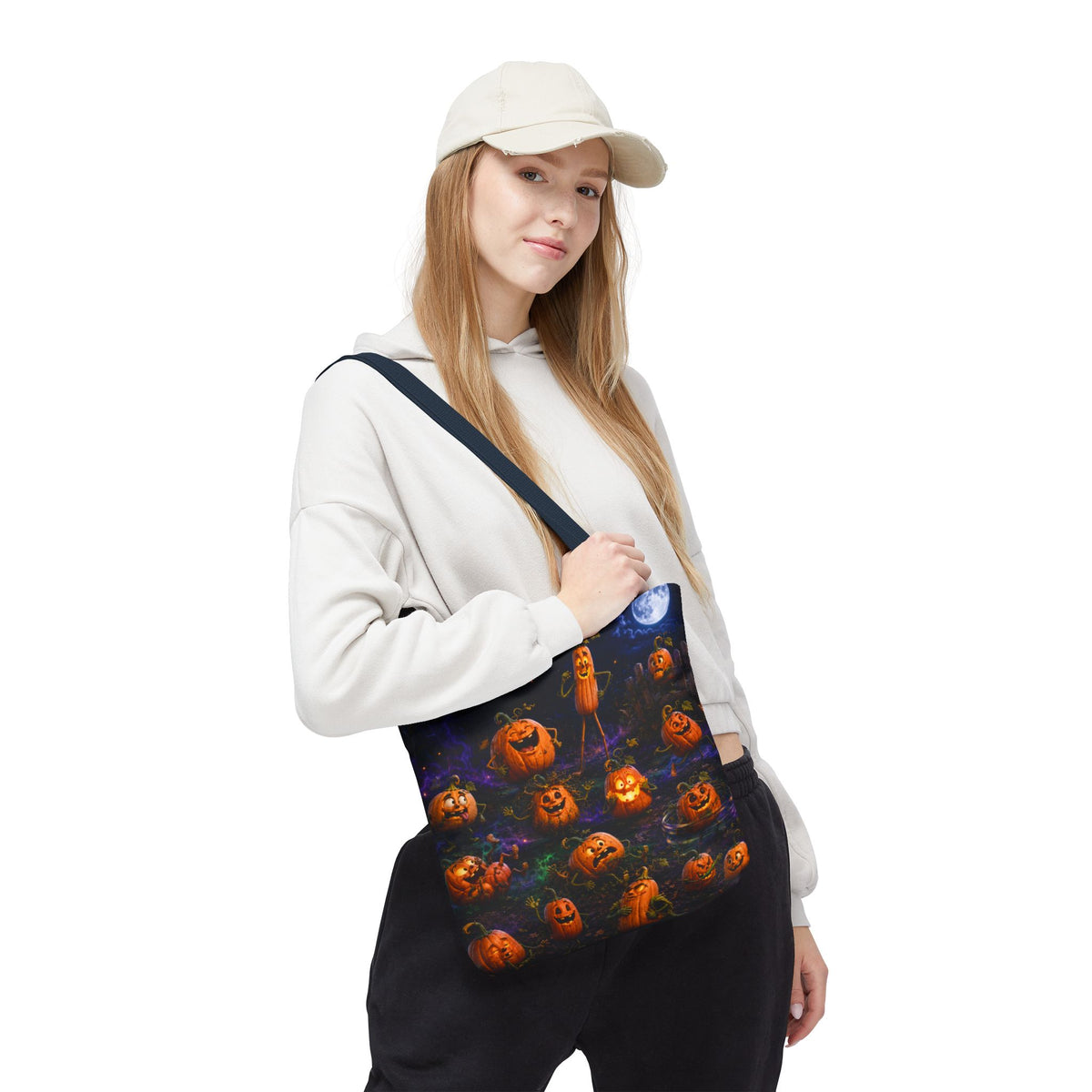 Halloween Pumpkin Patch Tote Bag — Spooky Jack-o'-Lantern All-Over Print