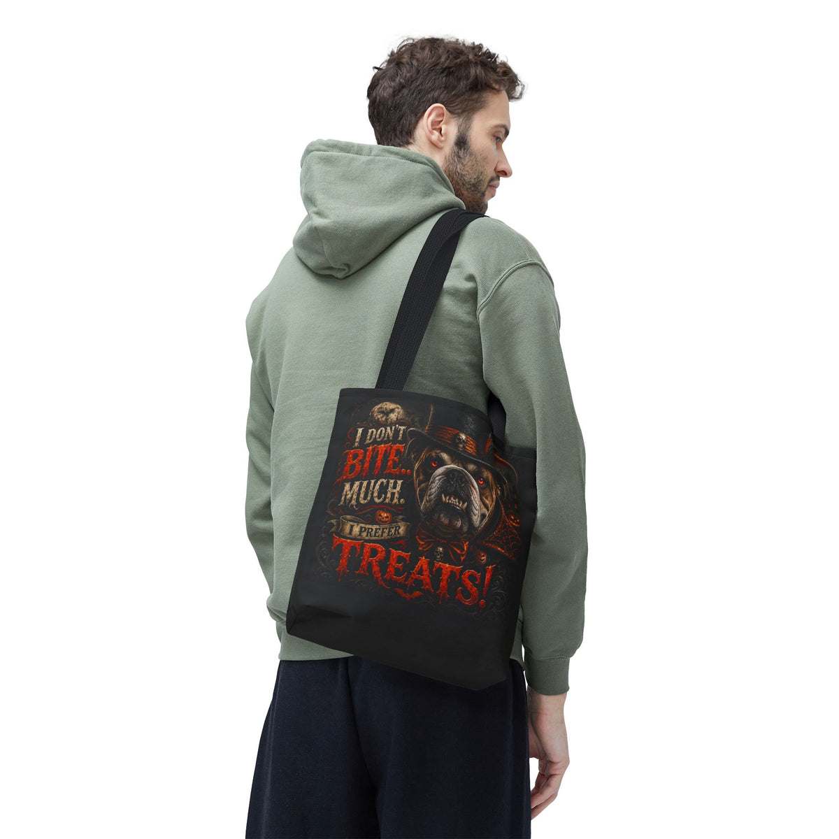 Halloween Bulldog Tote Bag - "I Don't Bite Much, I Prefer Treats!" Candy Bag
