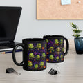 Cute Frankenstein Halloween Mug — Black Ceramic Coffee Cup with Cartoon Monsters & Pumpkins (11oz/15oz)