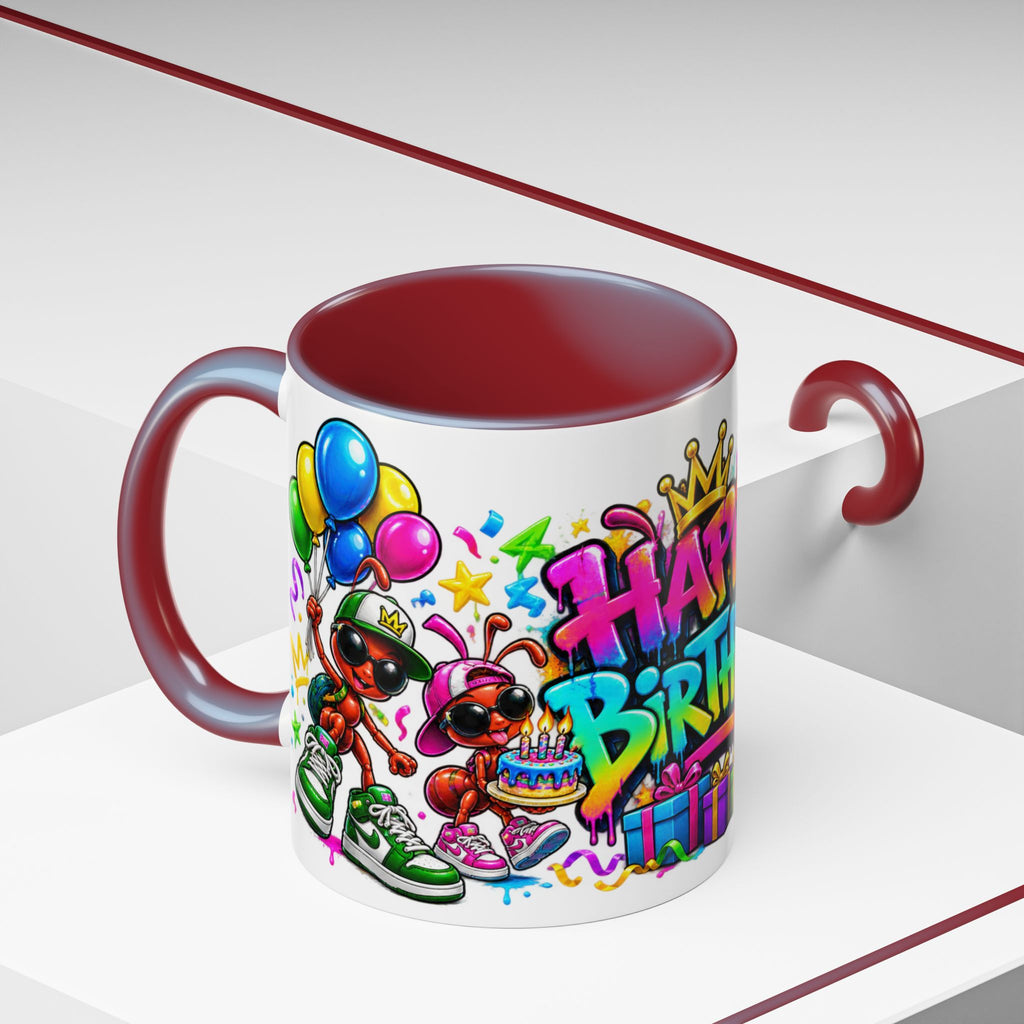Happy Birthday Accent Coffee Mug - Colorful Graffiti Party Design (11 oz)