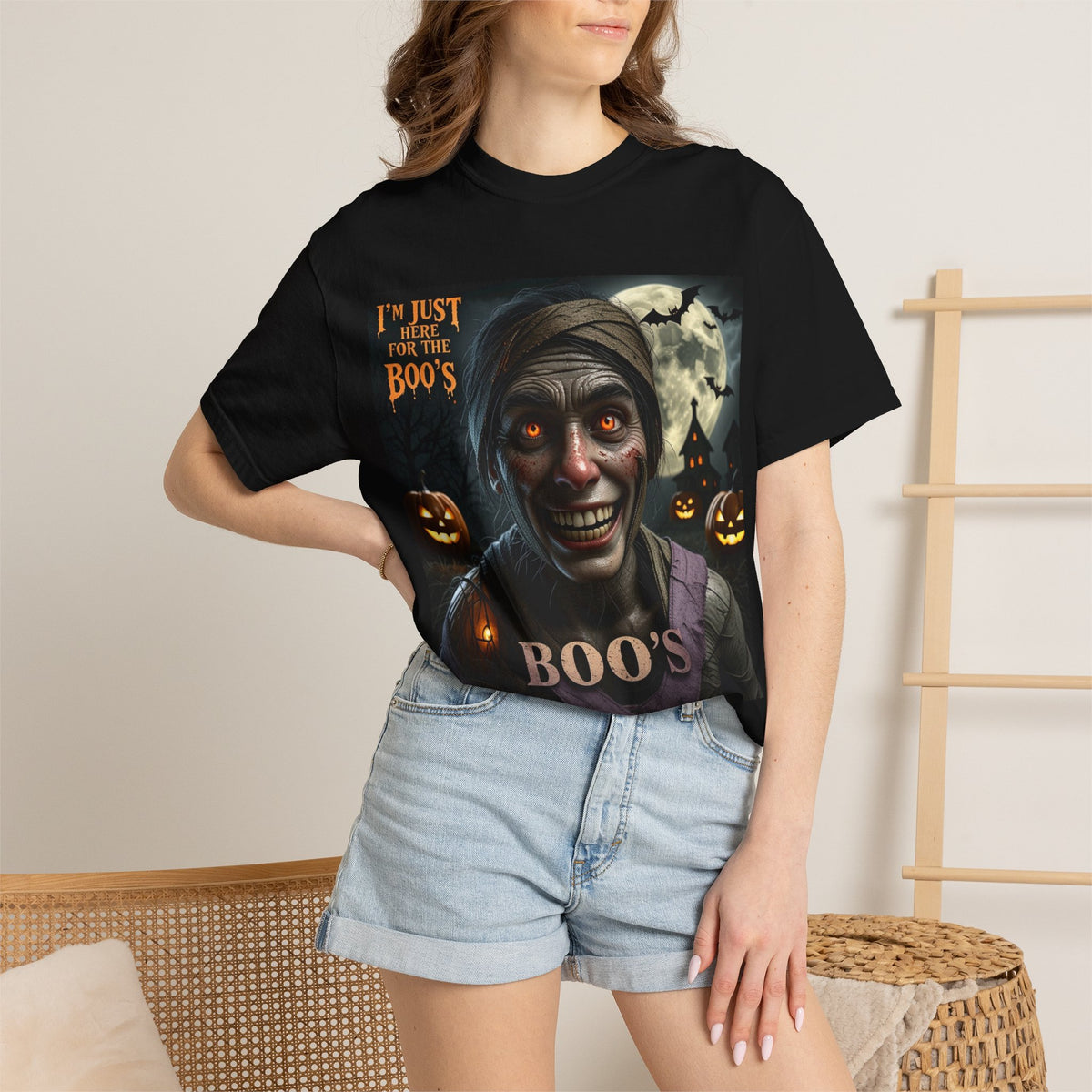 Halloween Scary Mummy T-Shirt — "I'm Just Here for the Boo's" Graphic Tee