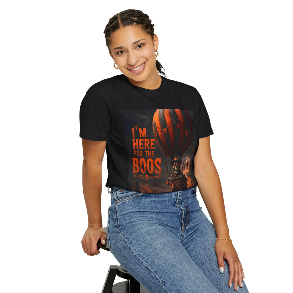 Halloween "I'm Here for the Boos" T-Shirt — Spooky Hot Air Balloon Ghost Tee