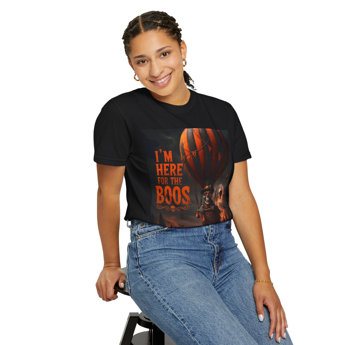Halloween "I'm Here for the Boos" T-Shirt — Spooky Hot Air Balloon Ghost Tee