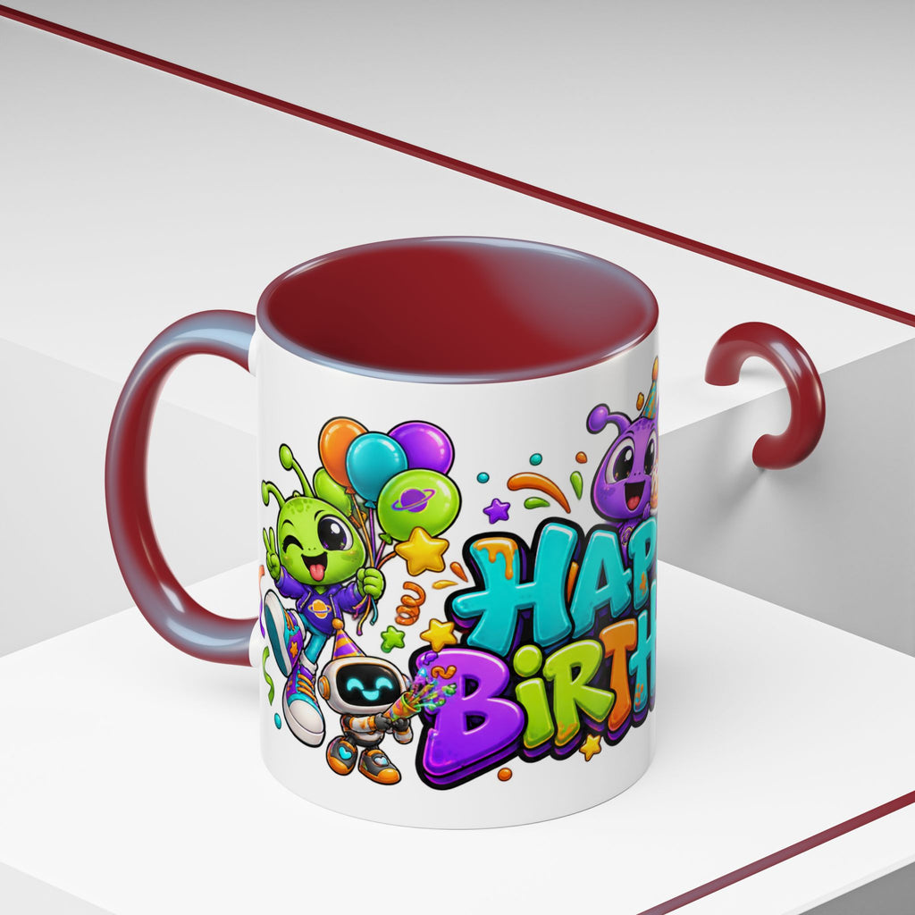 Happy Birthday Alien Mug – Colorful Space Party Cup with Cute Aliens & Robots