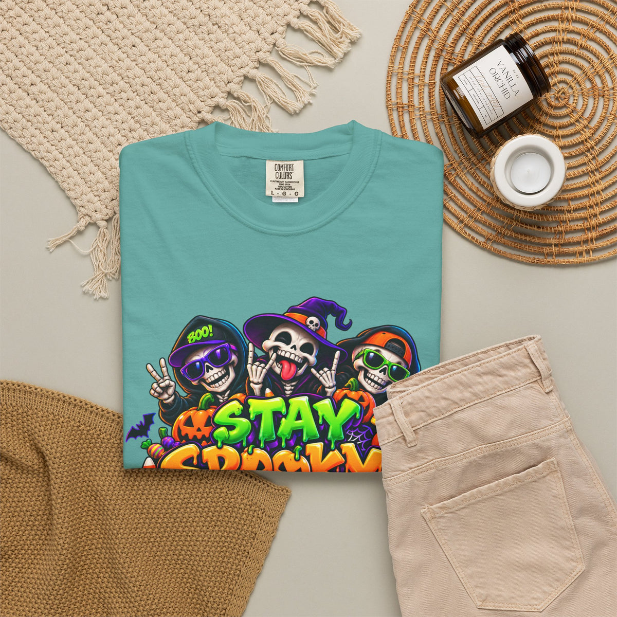 Stay Spooky Halloween T-Shirt – Funny Skeleton Crew Colorful Graphic Tee