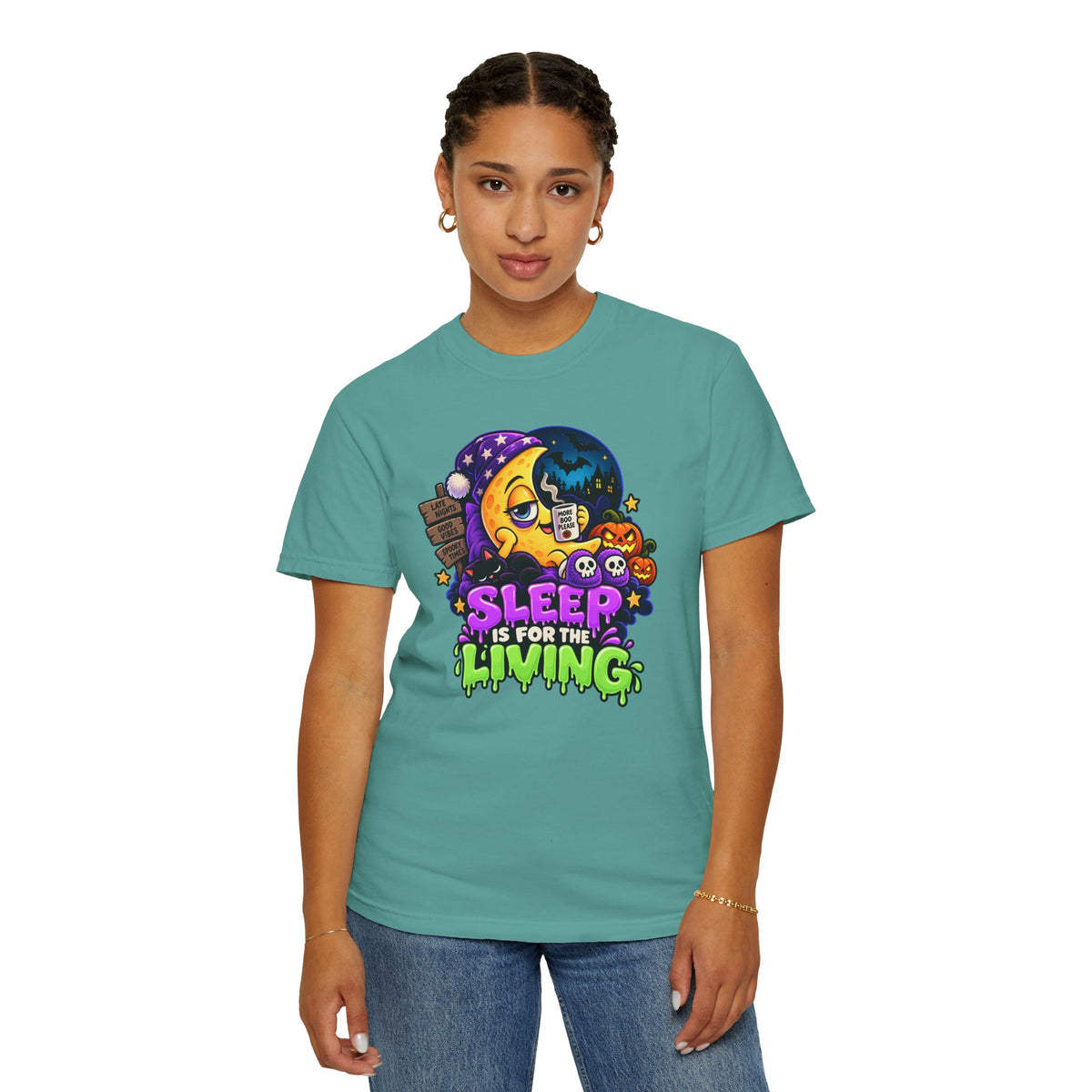 Sleep Is for the Living – Funny Halloween Moon T-Shirt