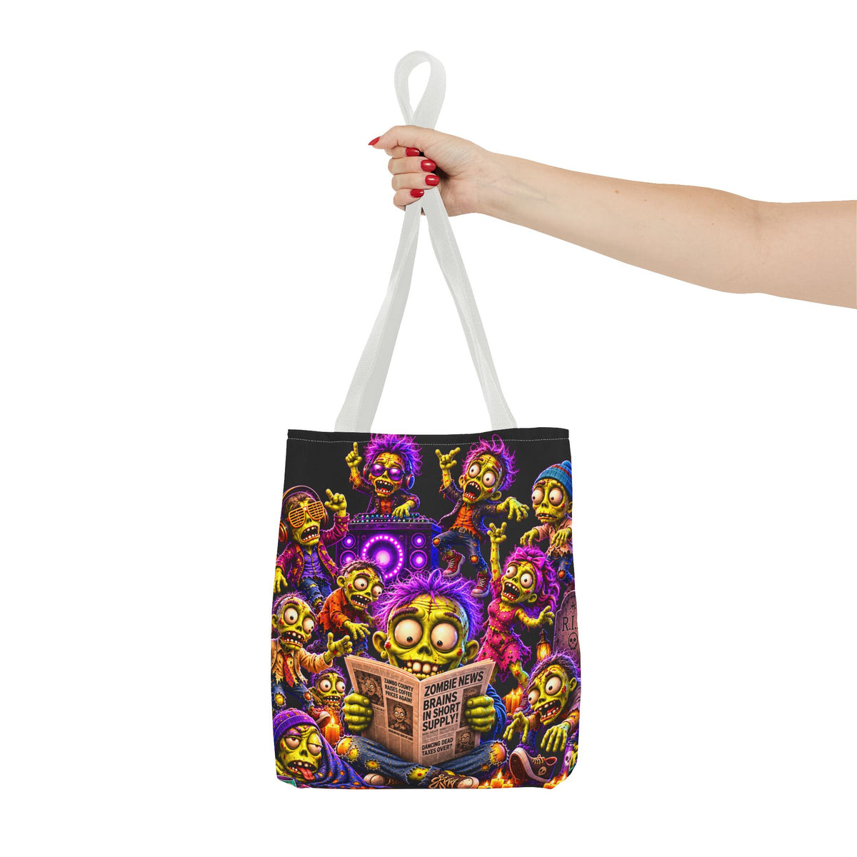 FestoraShop Funny Zombies Tote Bag - Cute 3D Halloween Zombie Reading Design