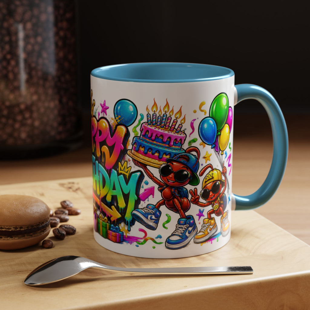 Happy Birthday Accent Coffee Mug - Colorful Graffiti Party Design (11 oz)