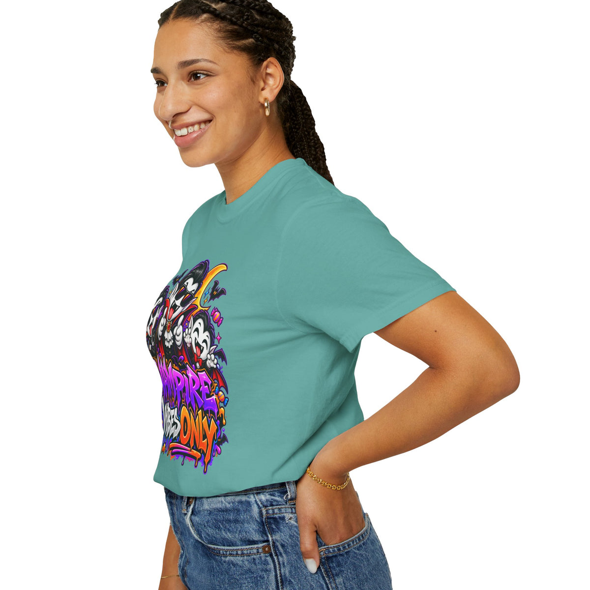Neon Vampire Vibes Halloween Unisex Garment-Dyed T-Shirt Featuring a Cool Festora Vampire Crew