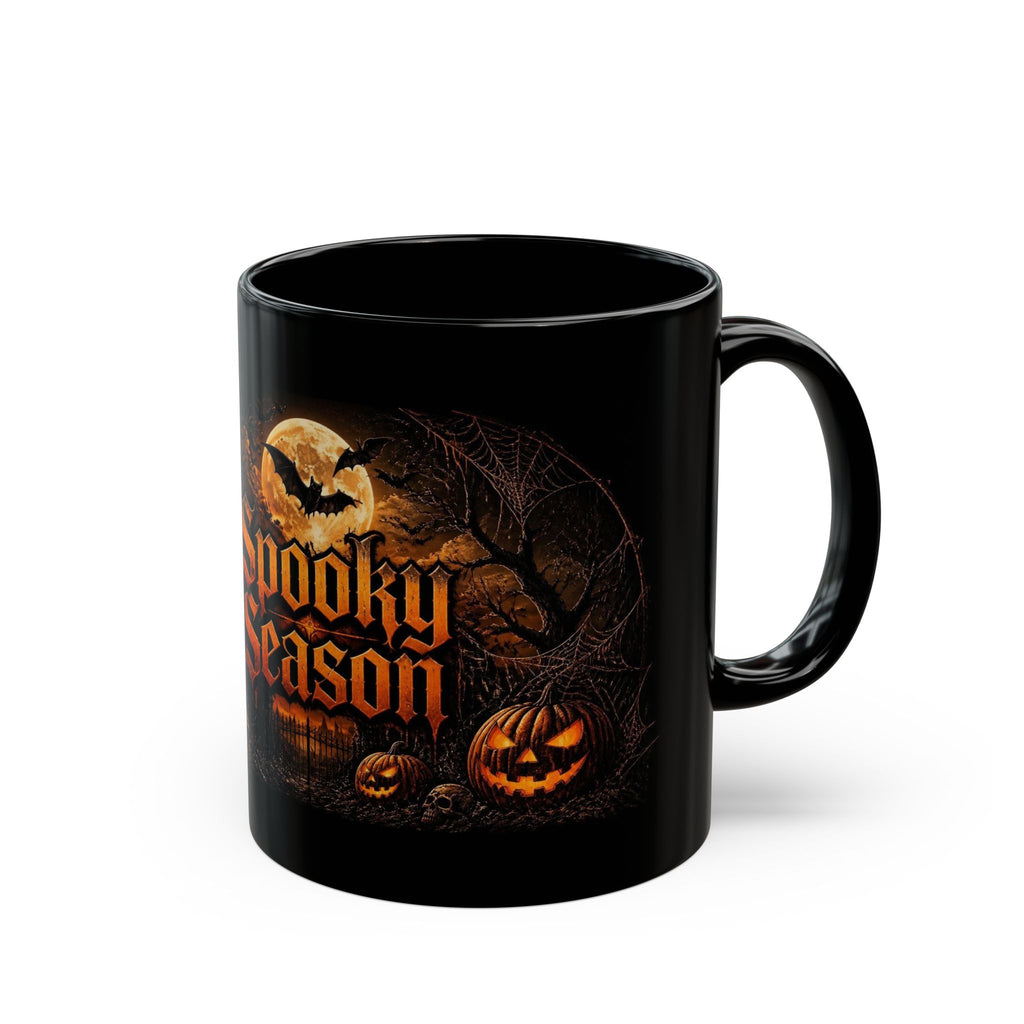 Spooky Season Black Mug – Halloween Pumpkin & Bat Coffee Cup (11oz/15oz)