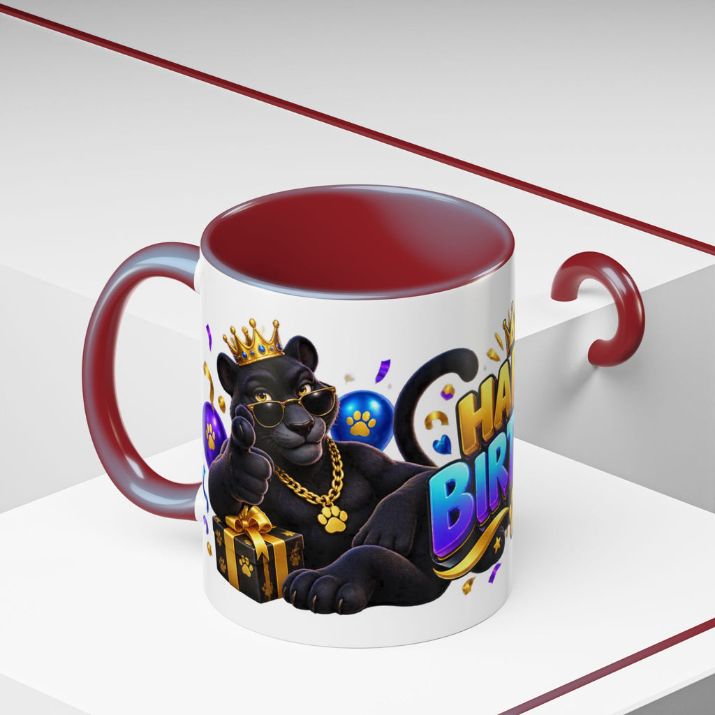 Black Panther Happy Birthday Mug – Purple Blue & Gold Birthday Gift – FestoraShop White Coffee Mug