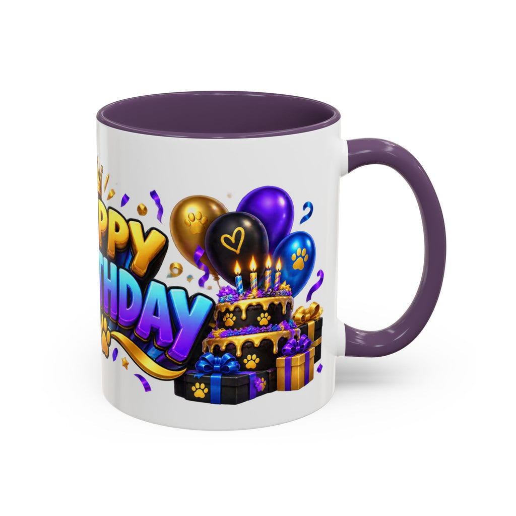 Black Panther Happy Birthday Mug – Purple Blue & Gold Birthday Gift – FestoraShop White Coffee Mug