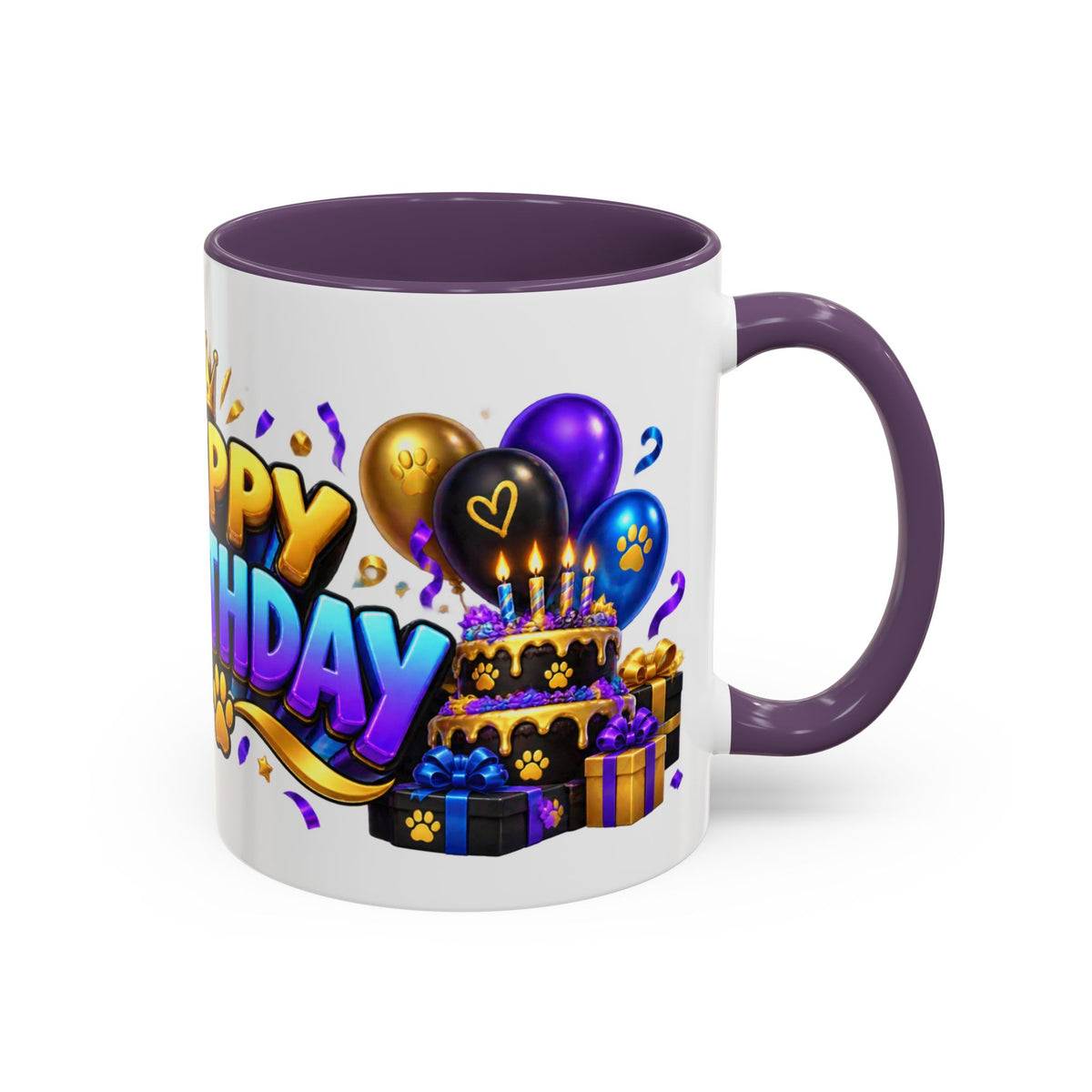 Black Panther Happy Birthday Mug – Purple Blue & Gold Birthday Gift – FestoraShop White Coffee Mug