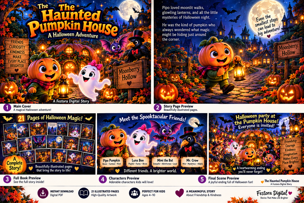The Haunted Pumpkin House – Illustrated Halloween Storybook for Kids | Digital PDF