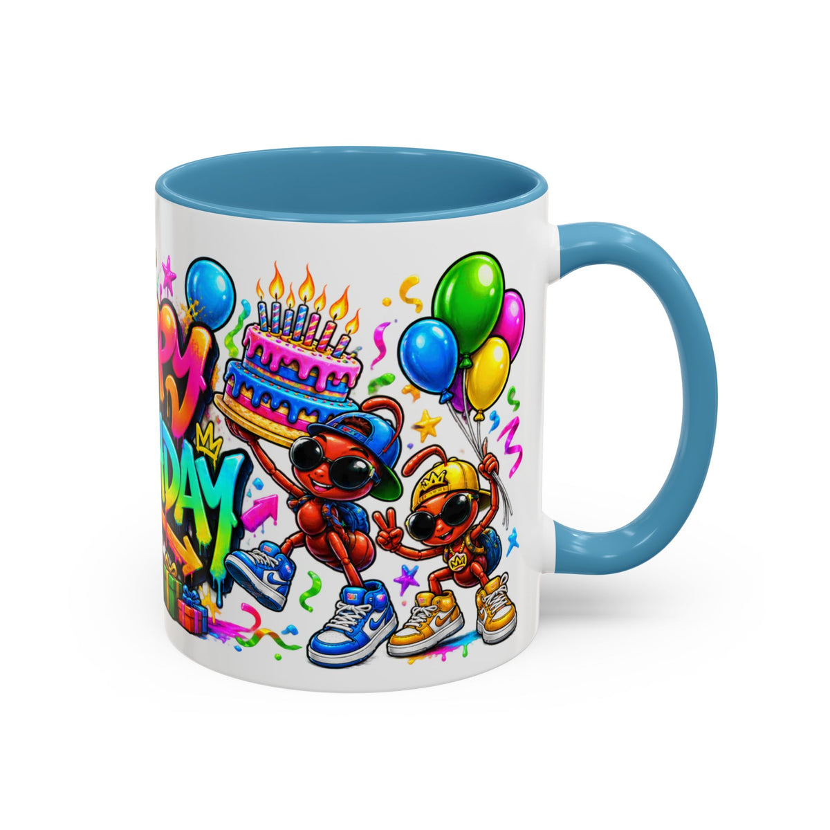 Happy Birthday Accent Coffee Mug - Colorful Graffiti Party Design (11 oz)