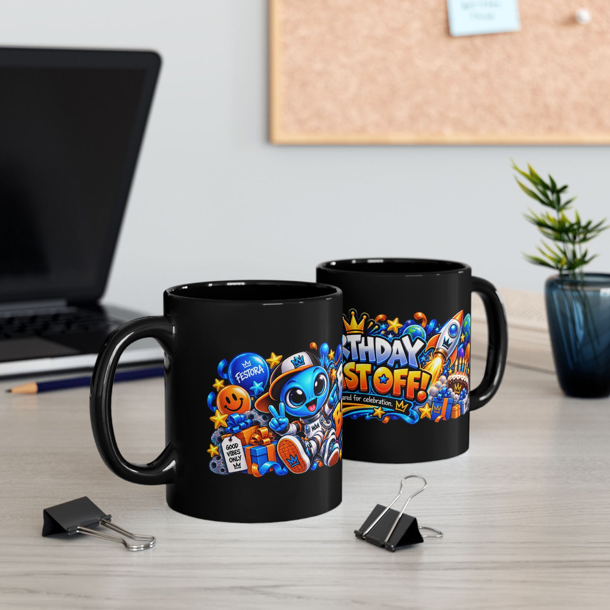 Birthday Blast Off Black Mug – Festora Alien Nova Birthday Cup
