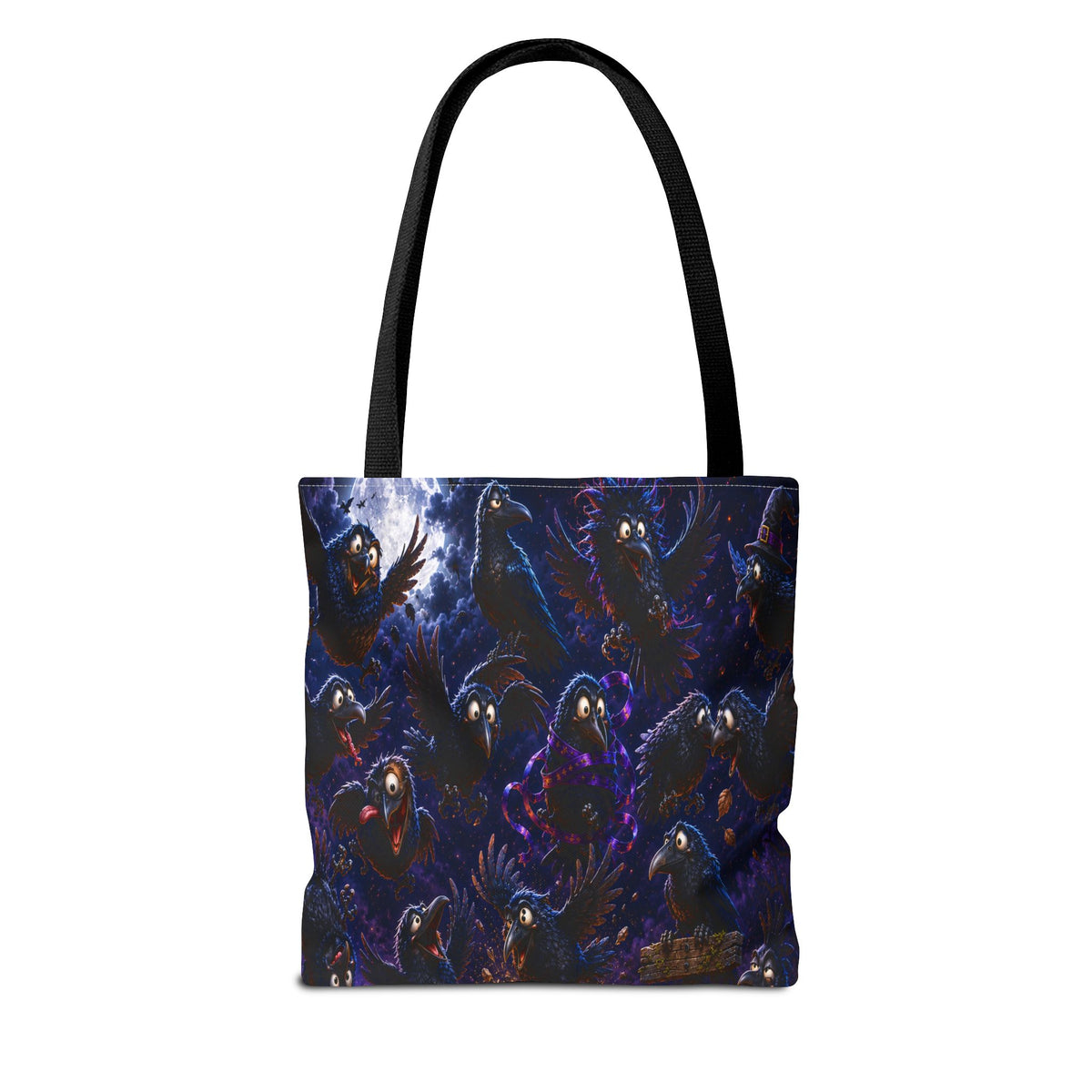 Crows at Midnight Tote Bag — Gothic Raven Moon AOP Tote for Halloween & Everyday