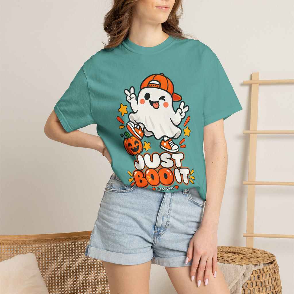 Just Boo It Halloween T-Shirt | Cute Skater Ghost Graphic Tee