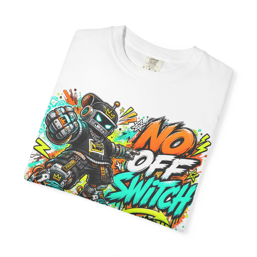 No Off Switch Robot Graphic T-Shirt — Bold Retro Streetwear Design
