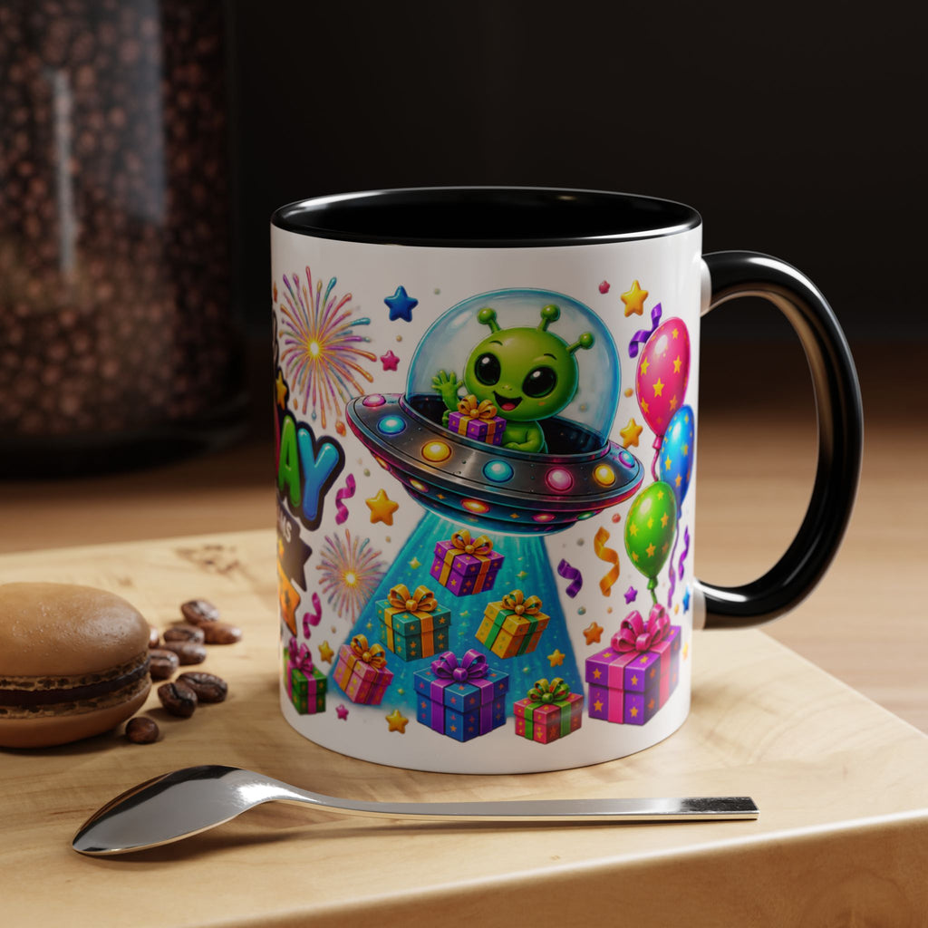 Happy Birthday Alien Coffee Mug — Colorful Galactic Birthday Wishes