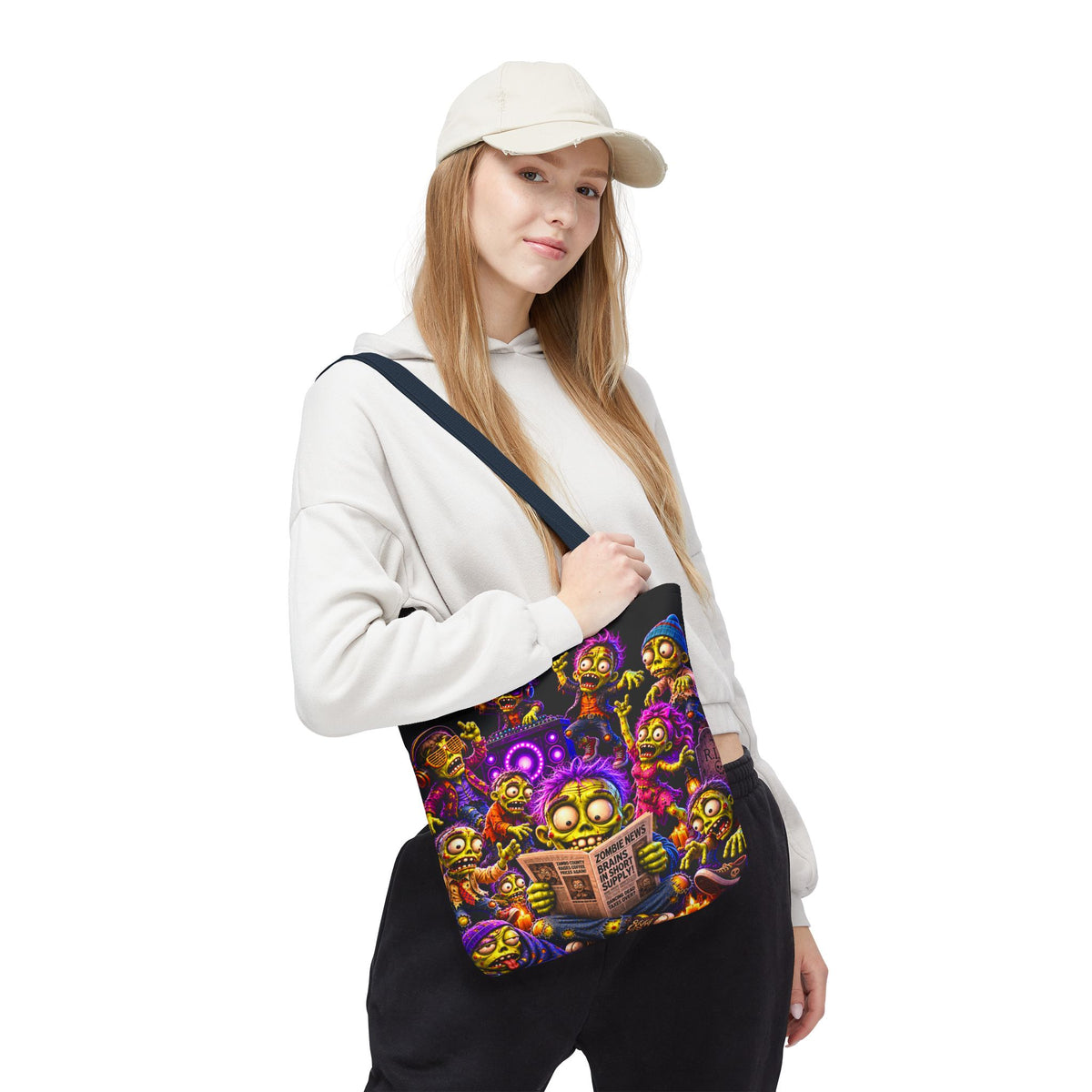 FestoraShop Funny Zombies Tote Bag - Cute 3D Halloween Zombie Reading Design