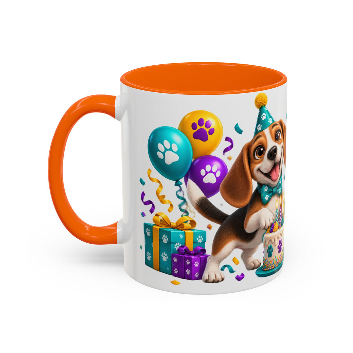 Beagle Birthday Mug – Fetch the Cake White Ceramic Coffee Cup