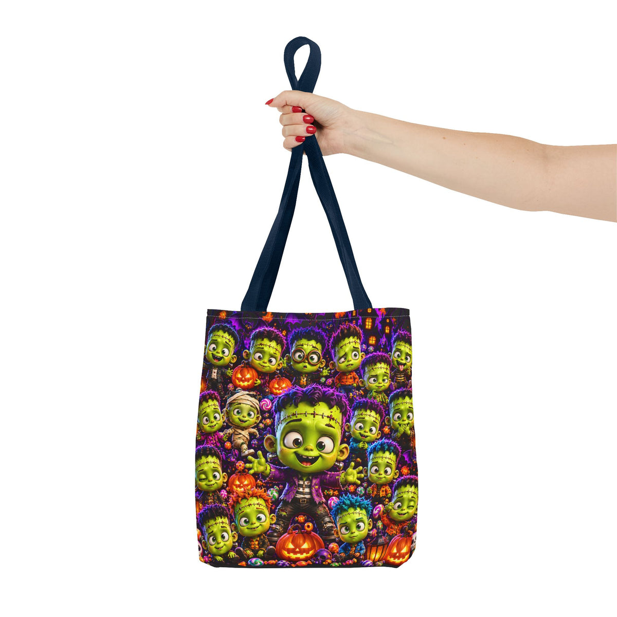 FestoraShop Funny Frankis Halloween Tote Bag - Cute 3D Monsters & Pumpkins