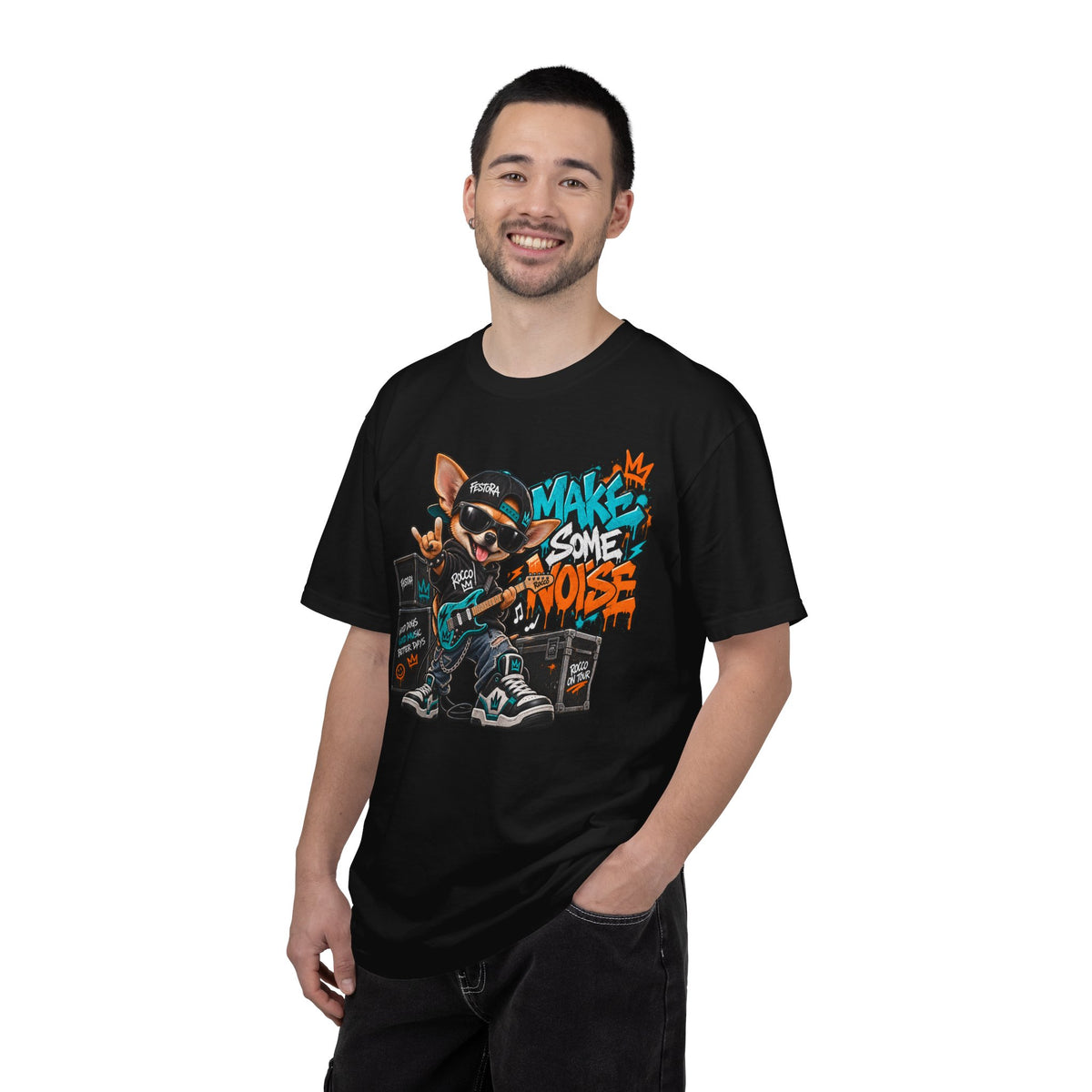 Make Some Noise Rocco Graphic T-Shirt — Streetwear Rock Dog Tee