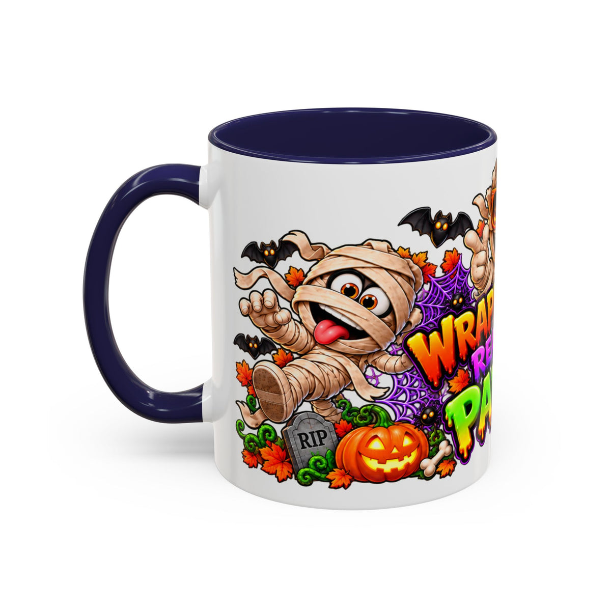 Wrapped Up & Ready to Party White Mug – Funny Mummies & Spooky Party Design