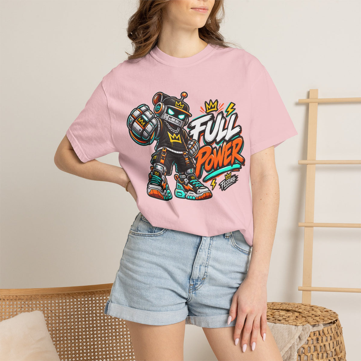 Full Power Robot Graphic T-Shirt — Retro Streetwear Tee