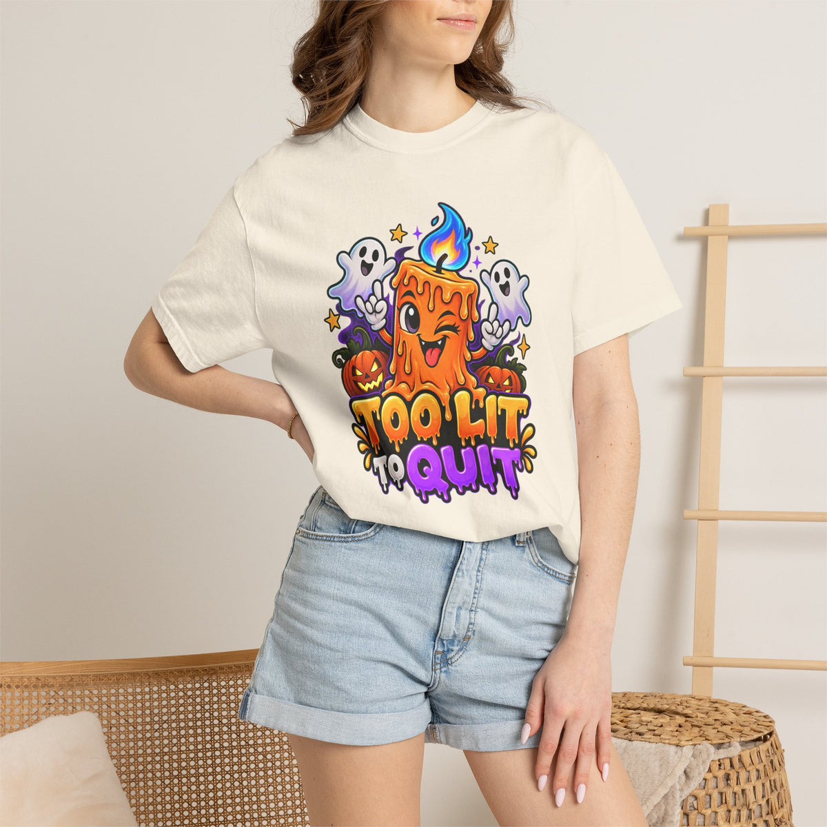 Too Lit to Quit – Funny Halloween Candle T-Shirt