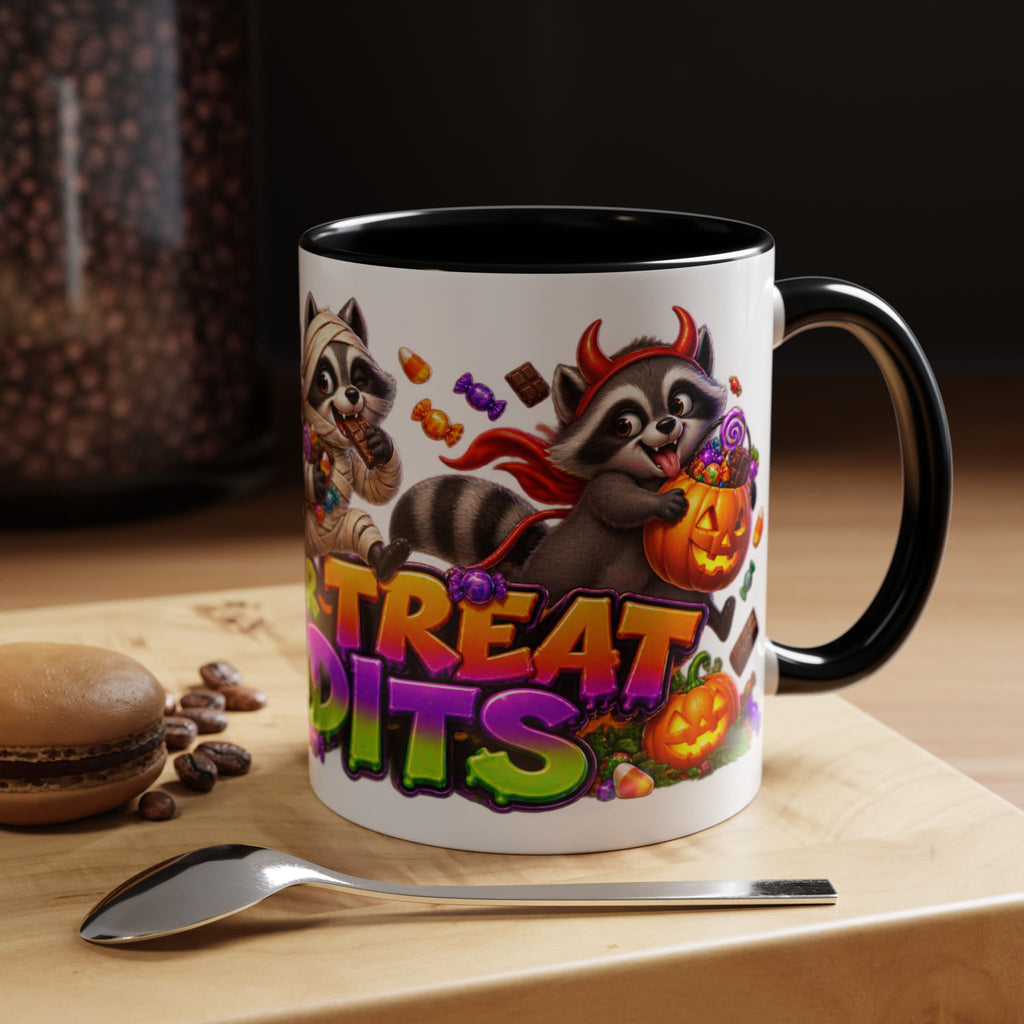 Trick or Treat Bandits Raccoons Halloween White Mug