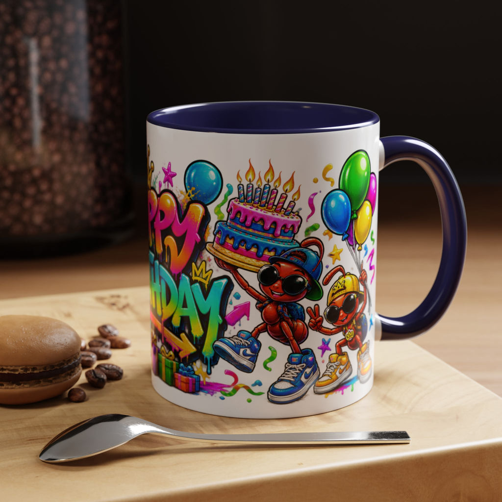 Happy Birthday Accent Coffee Mug - Colorful Graffiti Party Design (11 oz)