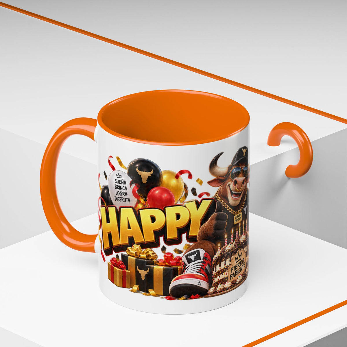Happy Birthday Bull Mug – Colorful 3D Birthday Gift – White Coffee Mug