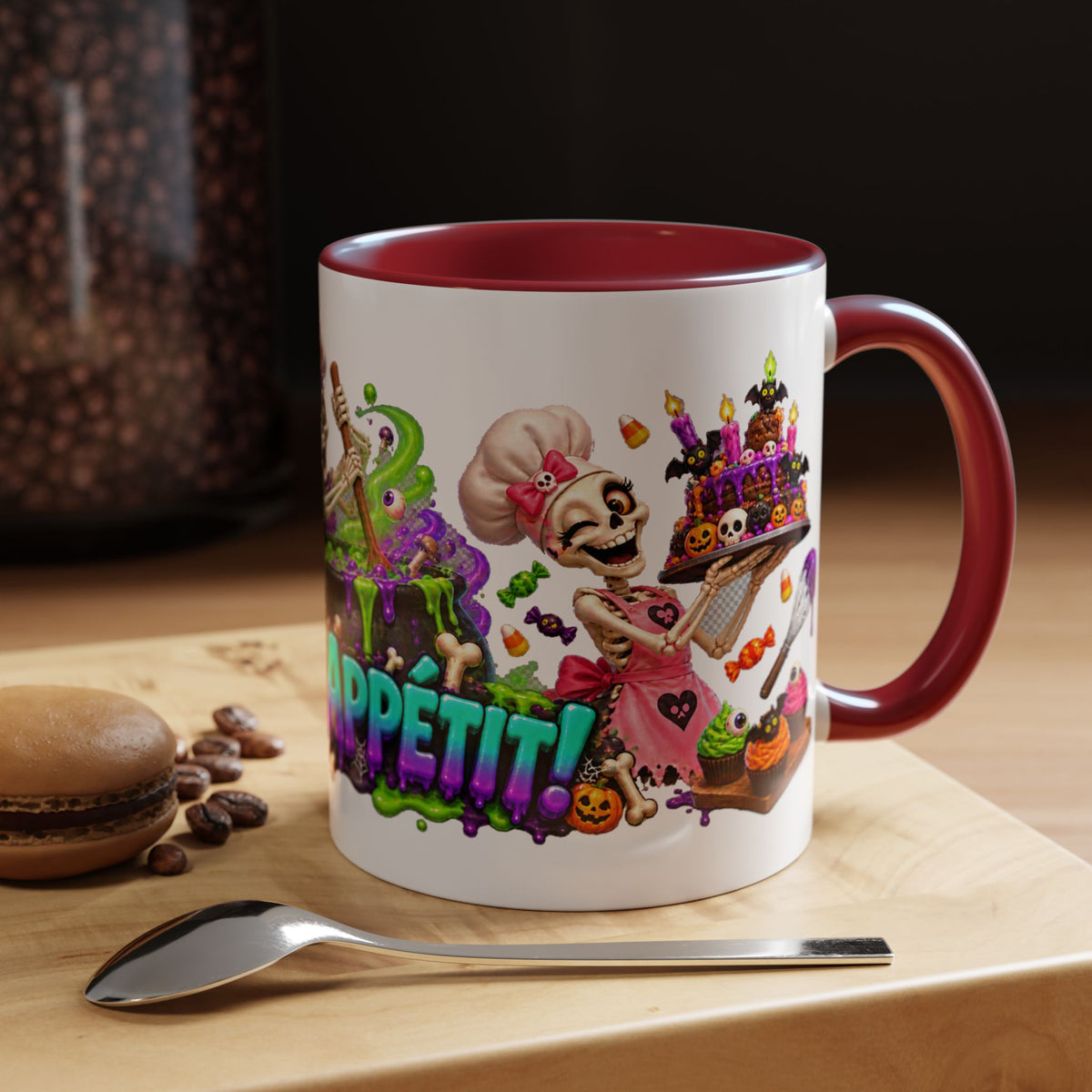 Bone Appetit Skeleton Chefs Halloween White Mug