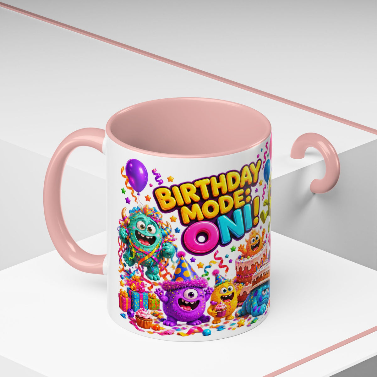 Birthday Mode On Monsters Coffee Mug — Colorful Party Coffee Cup (11/15oz)