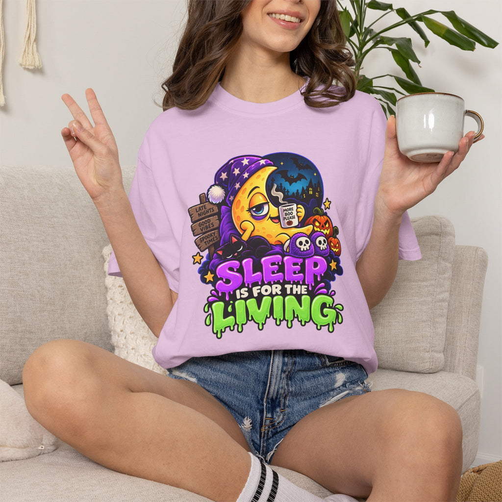 Sleep Is for the Living – Funny Halloween Moon T-Shirt