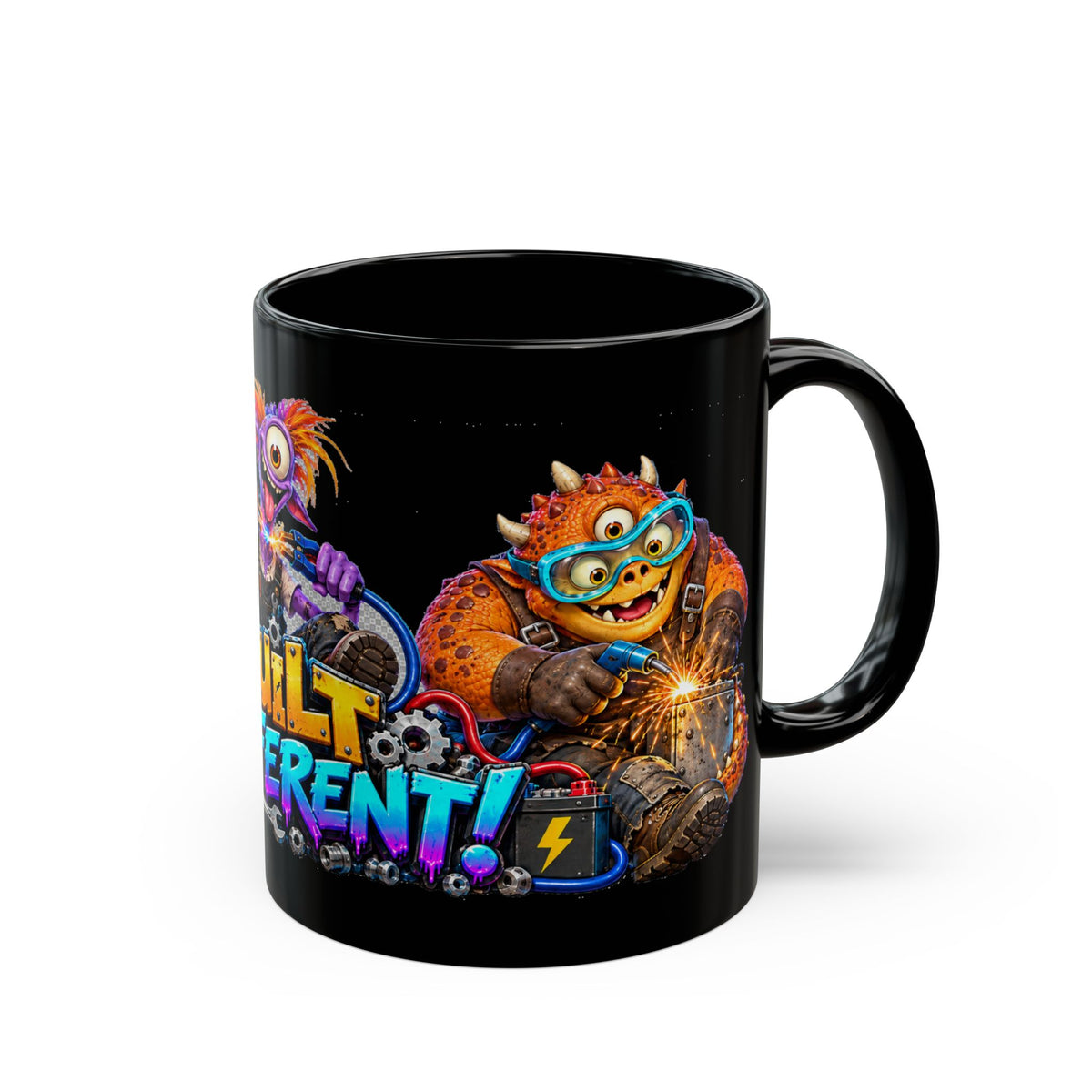 Built Different Monster Workshop Halloween Black Mug