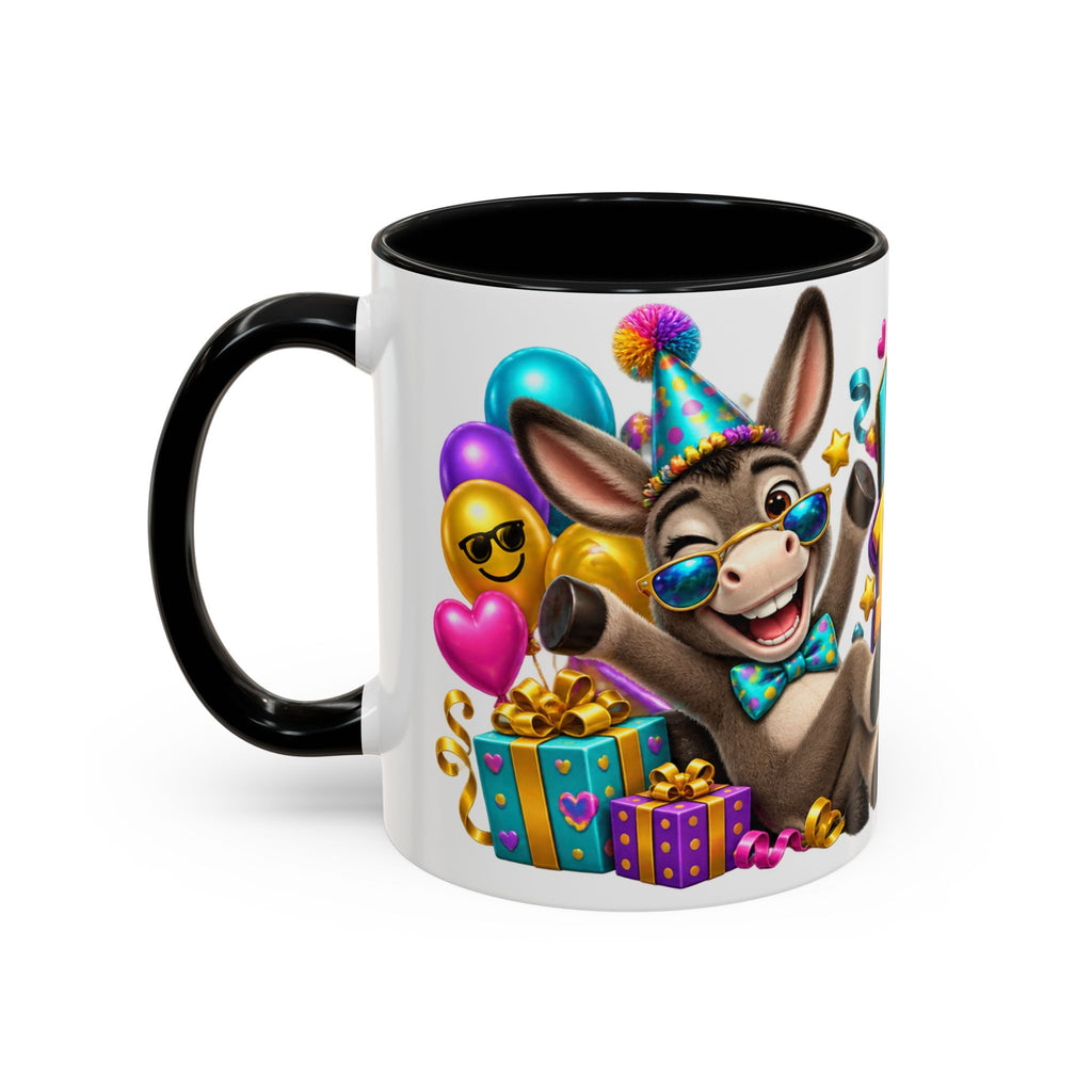 Kickin’ It Birthday Style Donkey White Mug – Funny Happy Birthday Party Cup, Cute Colorful Gift