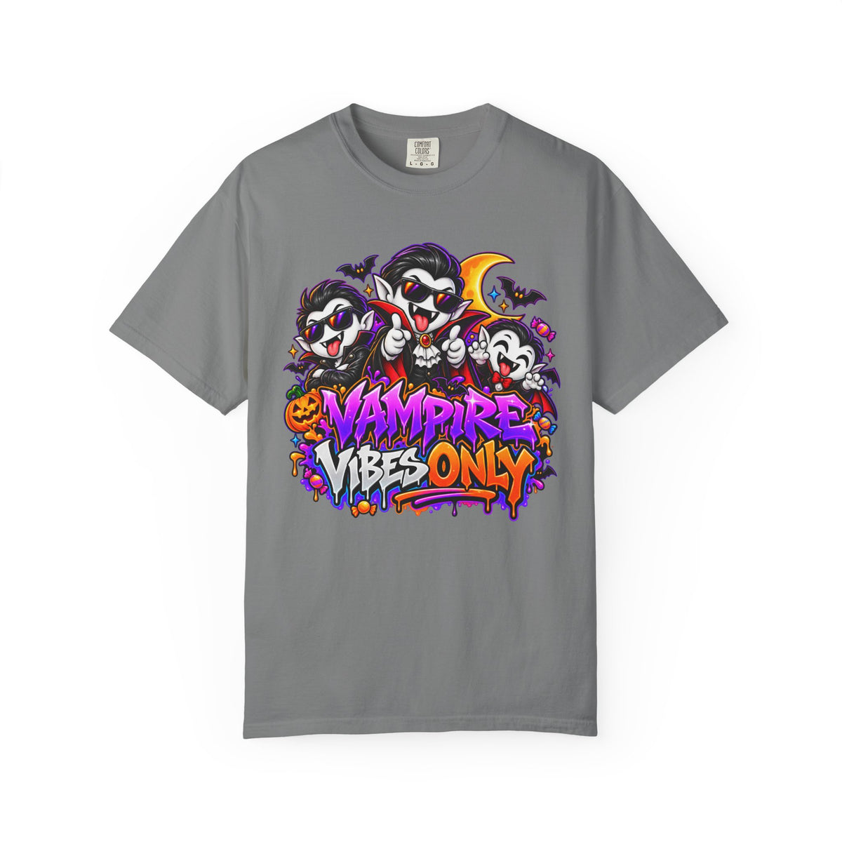 Neon Vampire Vibes Halloween Unisex Garment-Dyed T-Shirt Featuring a Cool Festora Vampire Crew